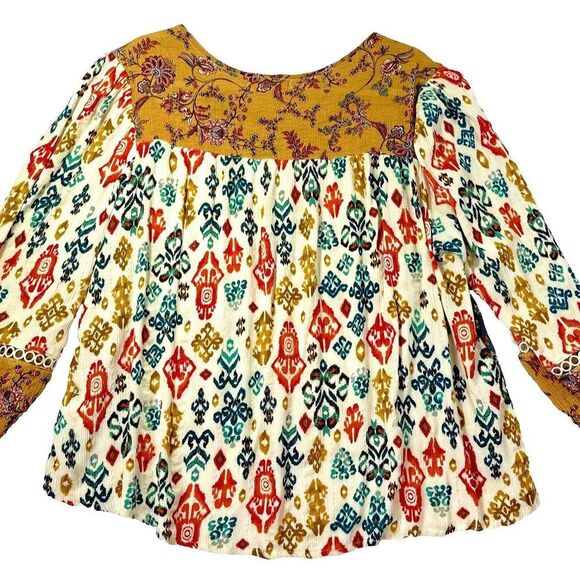 Farmers Market Blouse Women's L Pull Over Crochet Lace and Metallic Gold Y2K - Picture 8 of 11